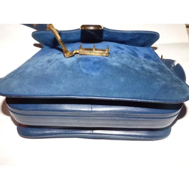 Gucci Vintage Pursesdesigner Purses Deep Blue Suede And Leather Shoulder Bag