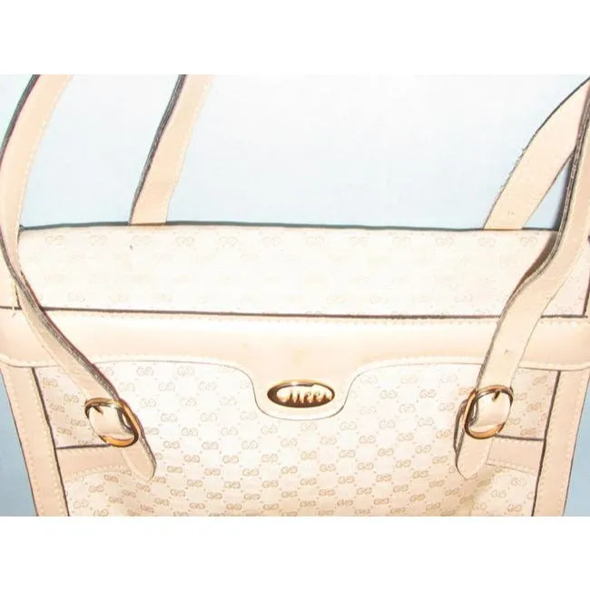Gucci Vintage White Small G Logo Print Canvas And White Leather