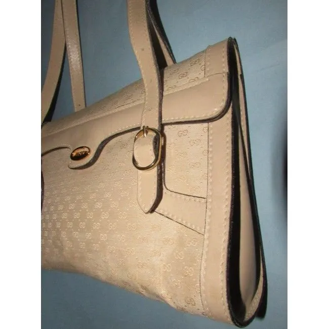Gucci Vintage White Small G Logo Print Canvas And White Leather