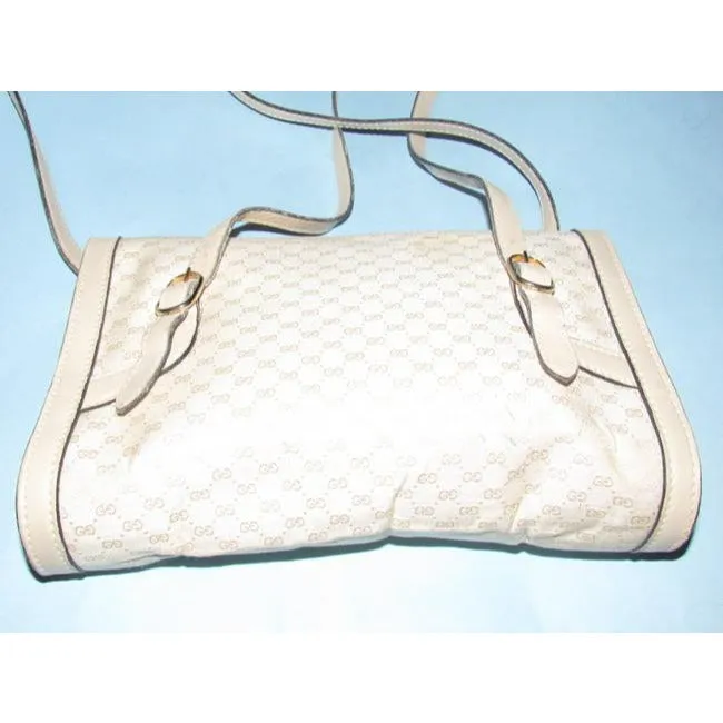 Gucci Vintage White Small G Logo Print Canvas And White Leather