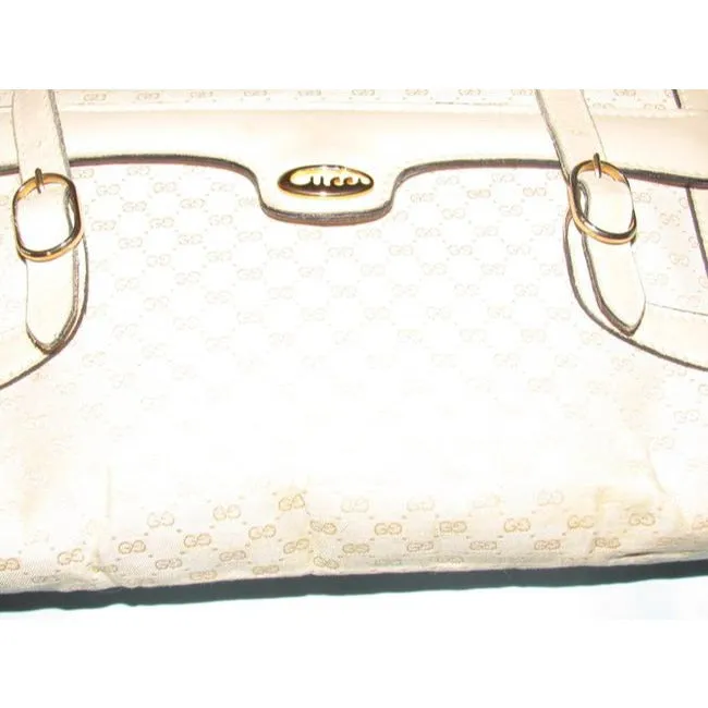 Gucci Vintage White Small G Logo Print Canvas And White Leather