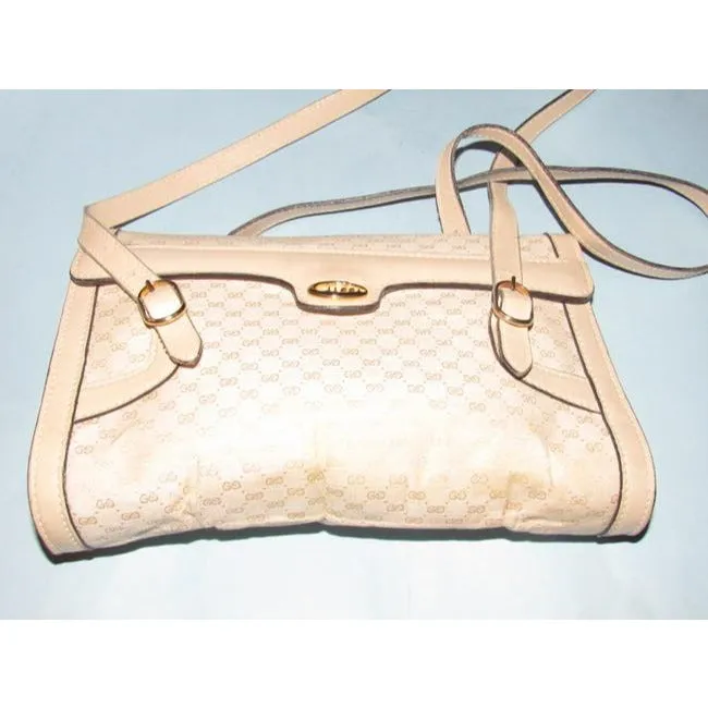 Gucci Vintage White Small G Logo Print Canvas And White Leather