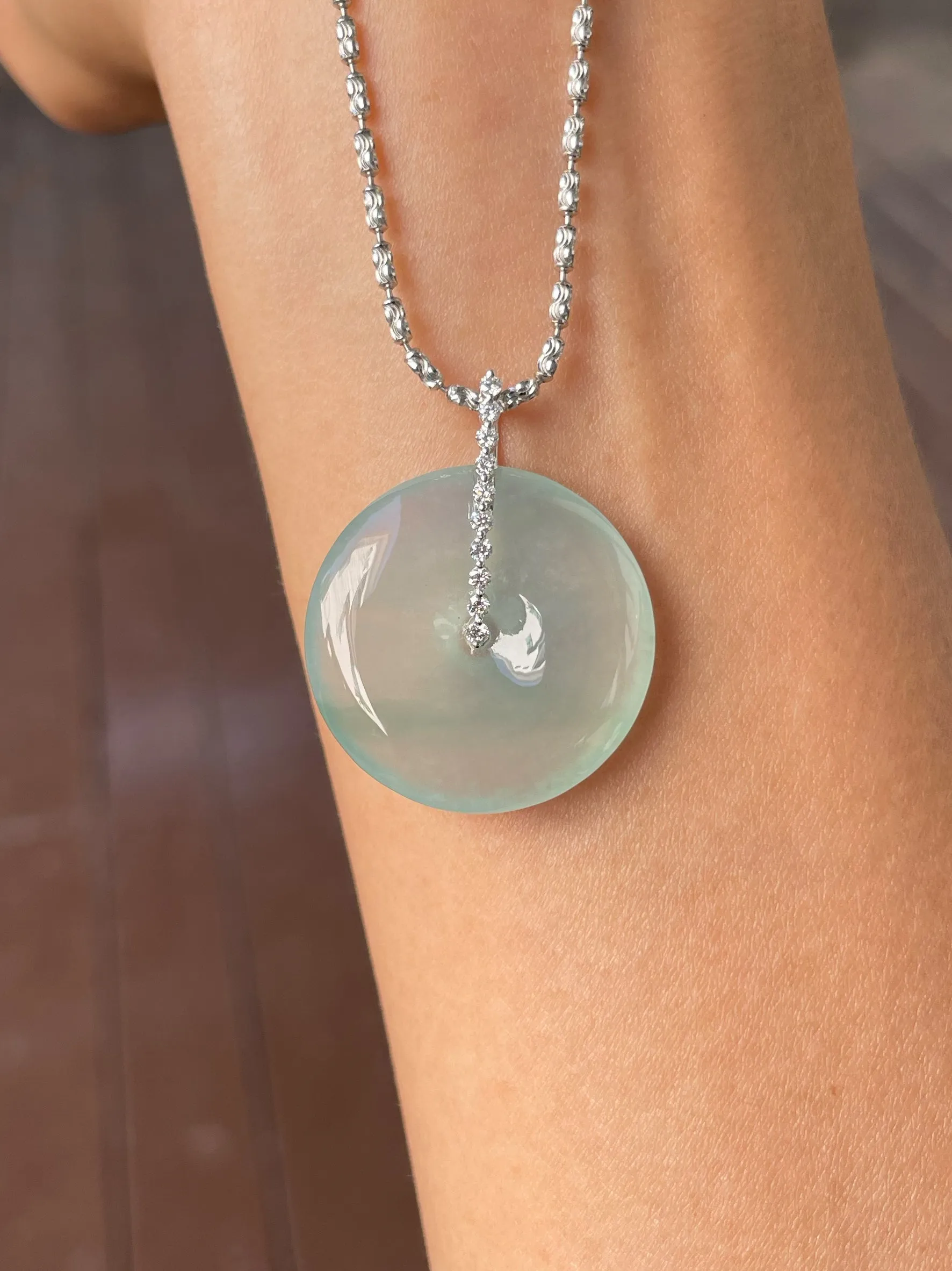Icy Jadeite Safety Coin Pendant - 平安扣 (NJP091)