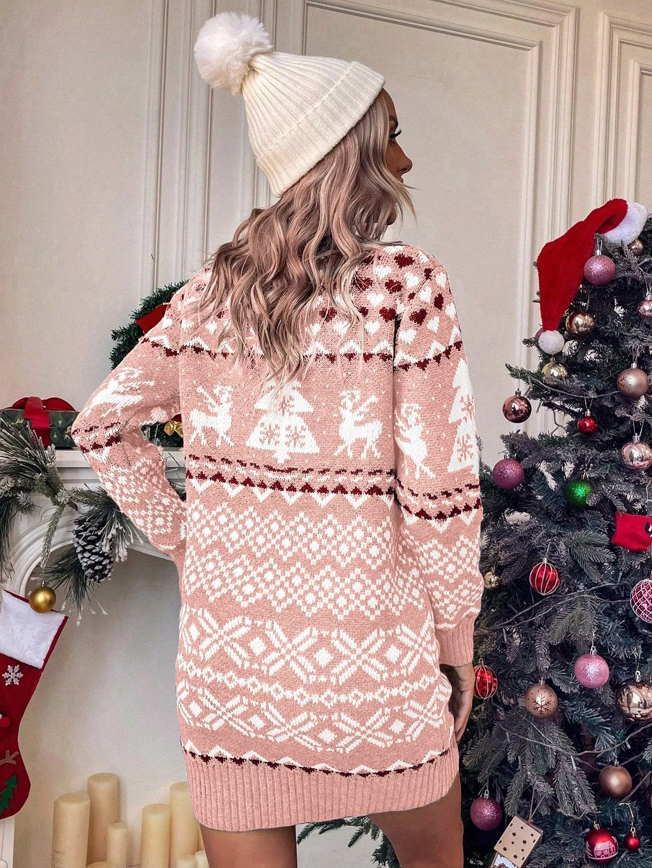 Jolly Christmas Pattern Sweater Dress