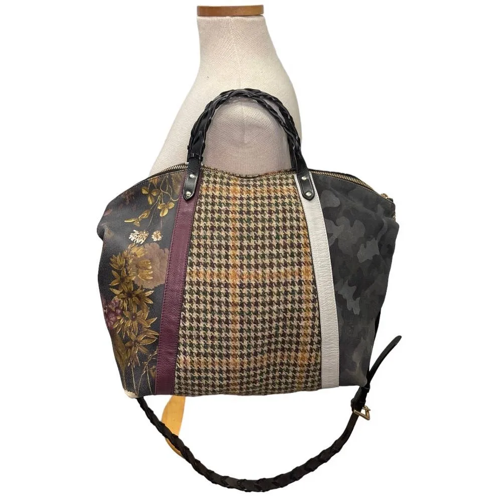 Kempton & Co Dylan Holdall Handbag Purse Harris Tweed Camo Black Peony