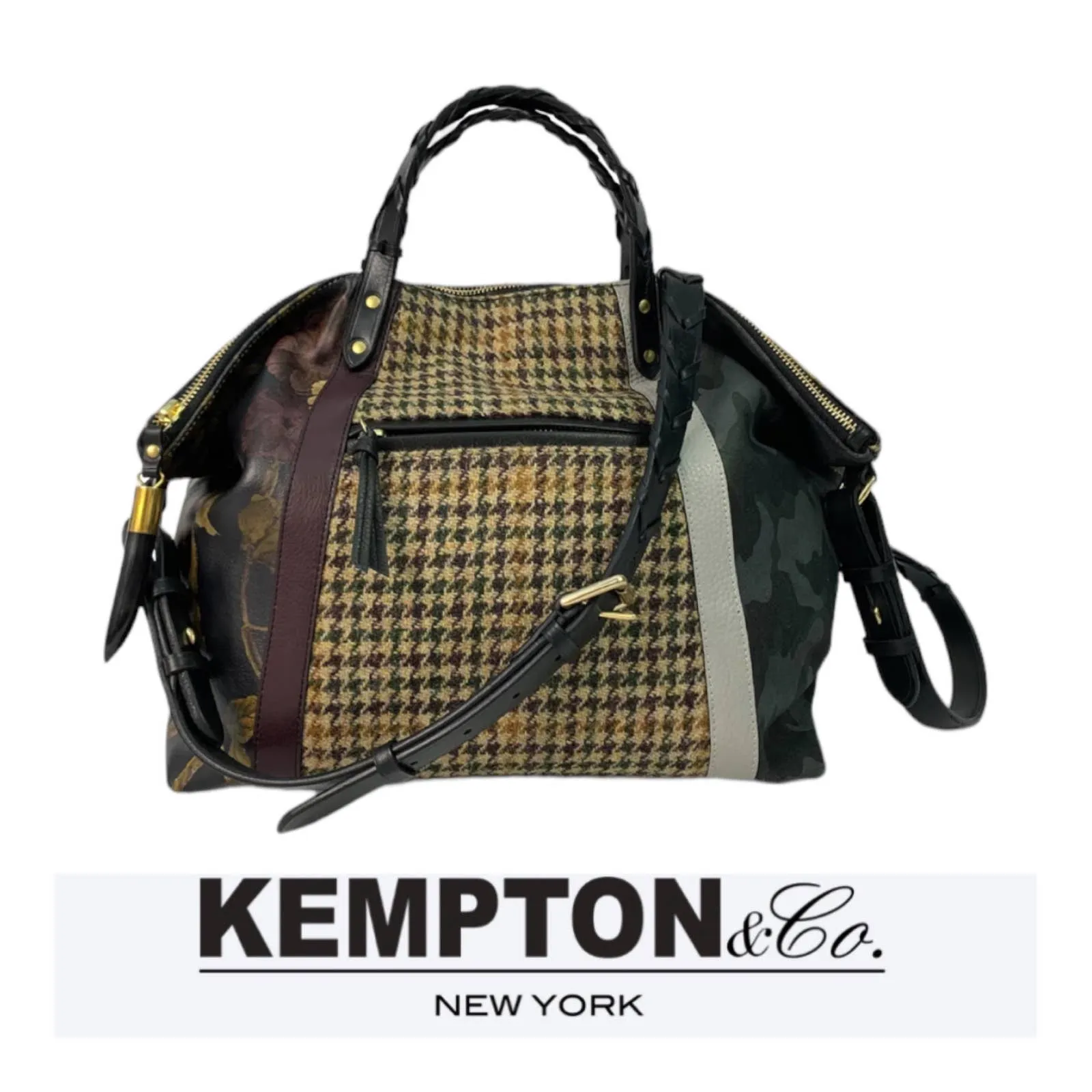 Kempton & Co Dylan Holdall Handbag Purse Harris Tweed Camo Black Peony