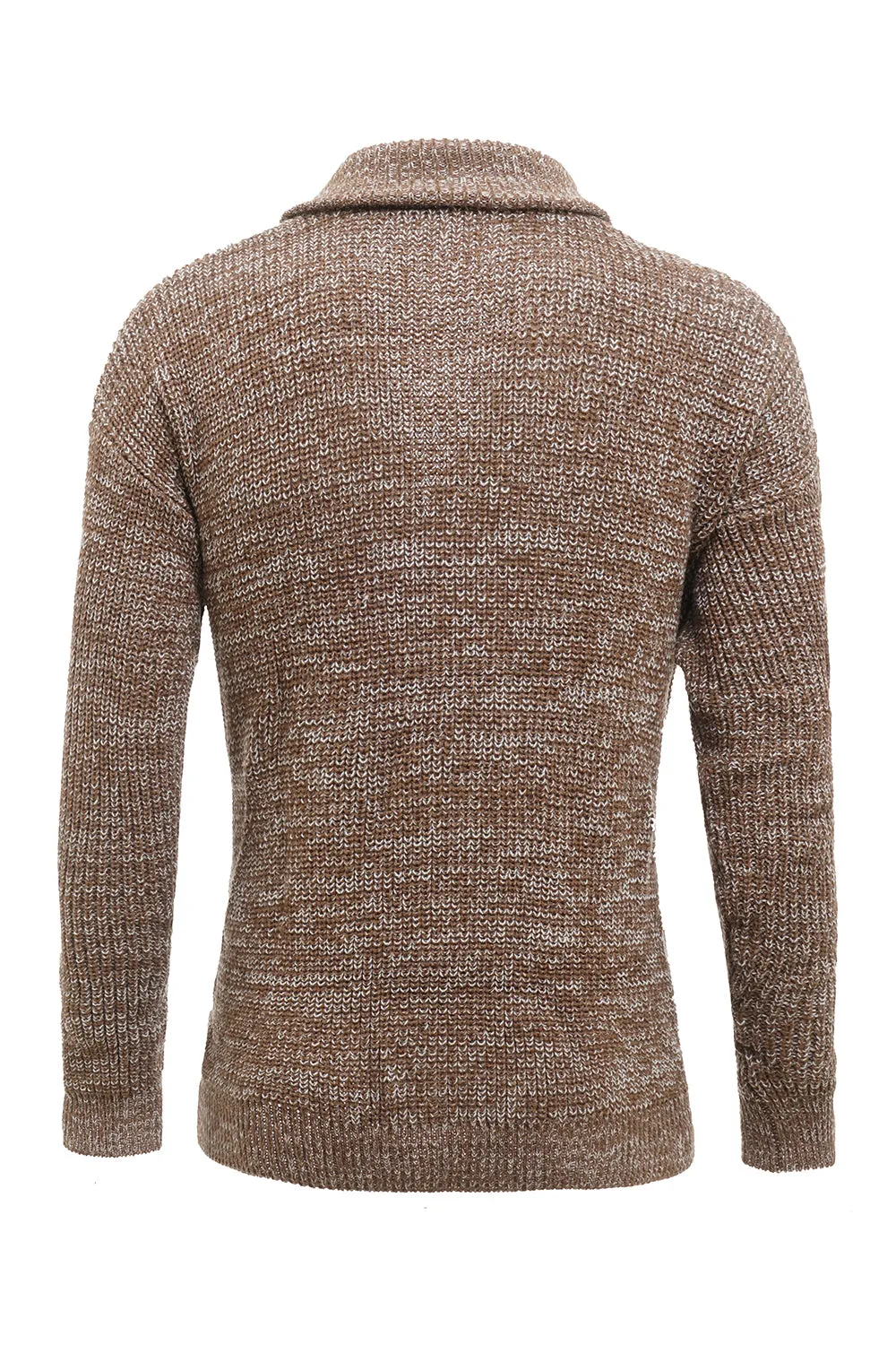 Khaki Shawl Collar Long Sleeves Loose Fit Men's Cardigan Sweater