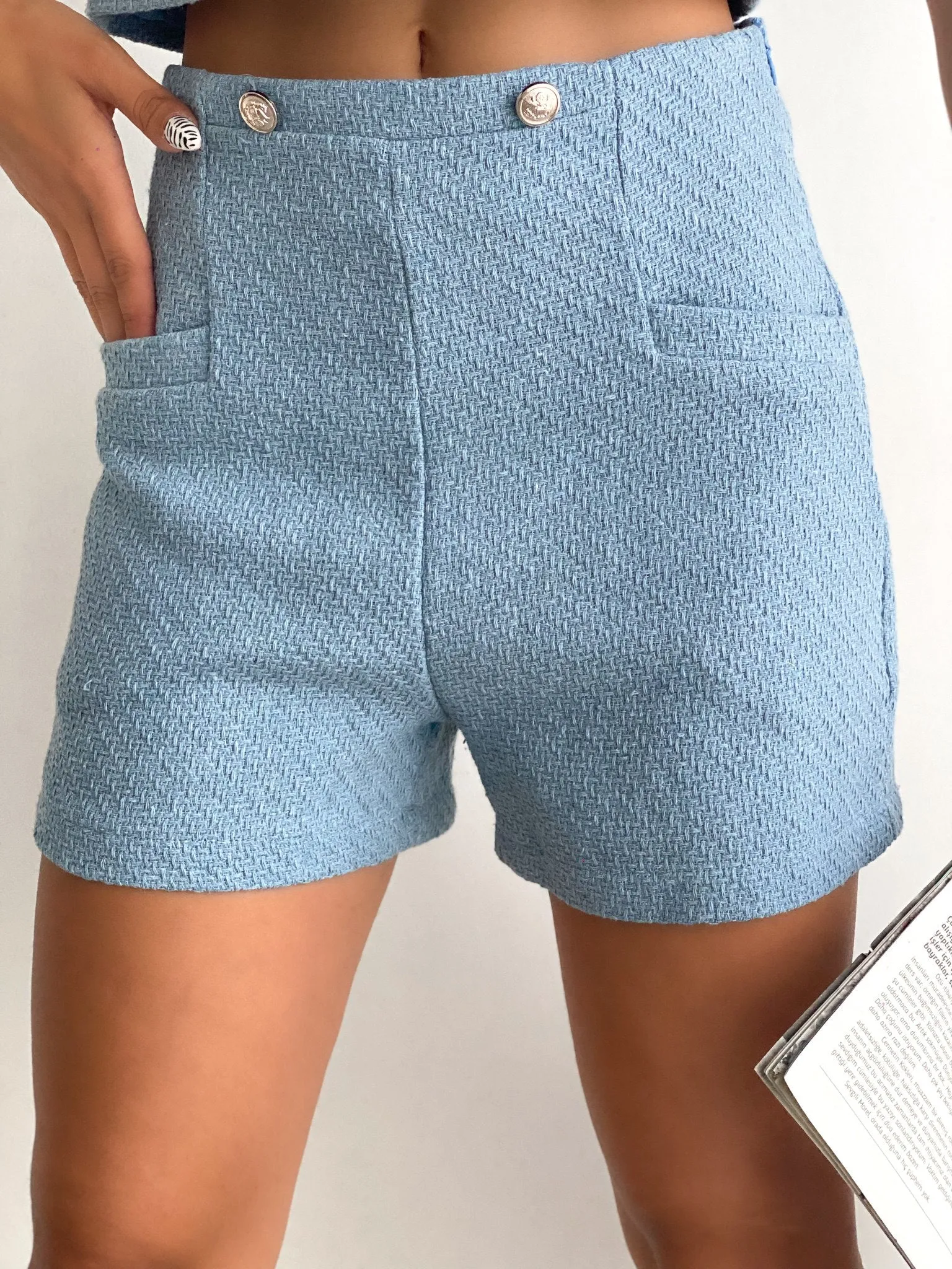 Kurzes Tweed Zweiteiler Set mit Knöpfen LILIANA | Damen | rosa