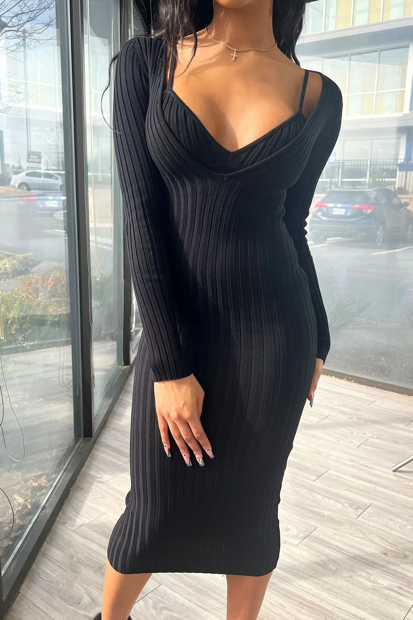Louis Ribbed Midi Dress with Bra SET