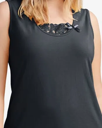 Megan Lace Hem Tank | Black