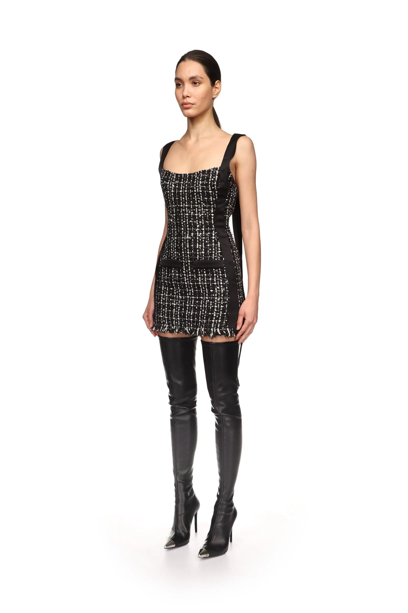 PF24DK61D Satin strap tweed dress
