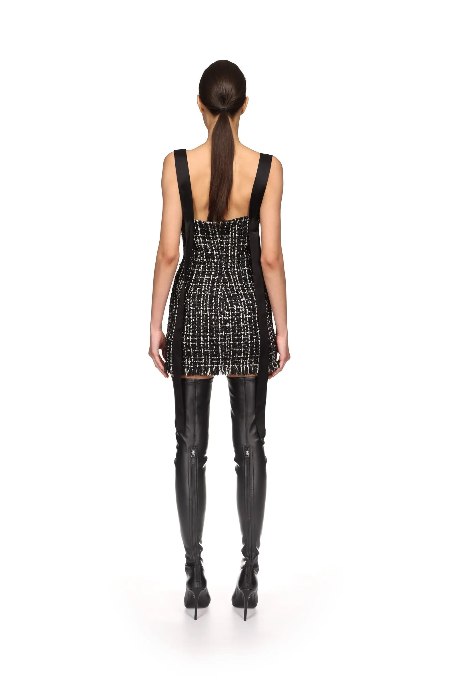 PF24DK61D Satin strap tweed dress