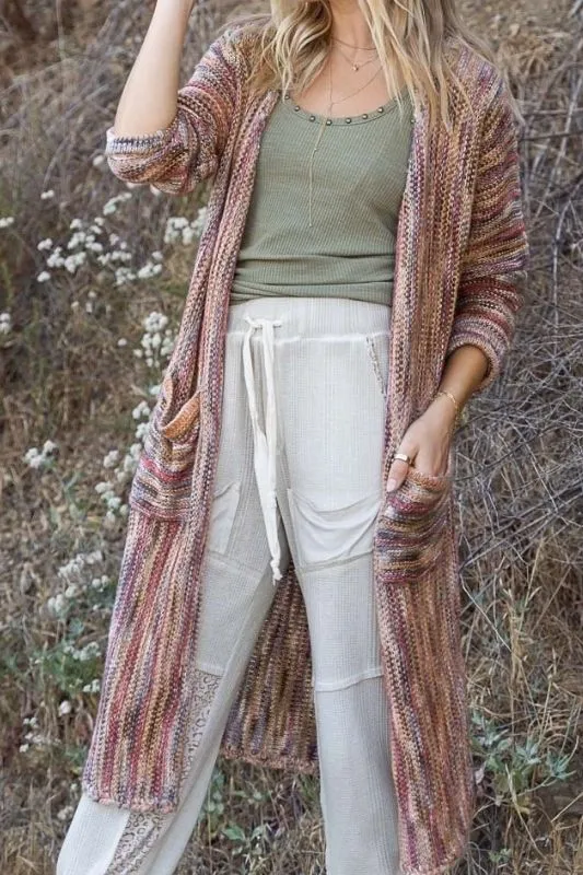 POL Long Cardigan - Orange Multi