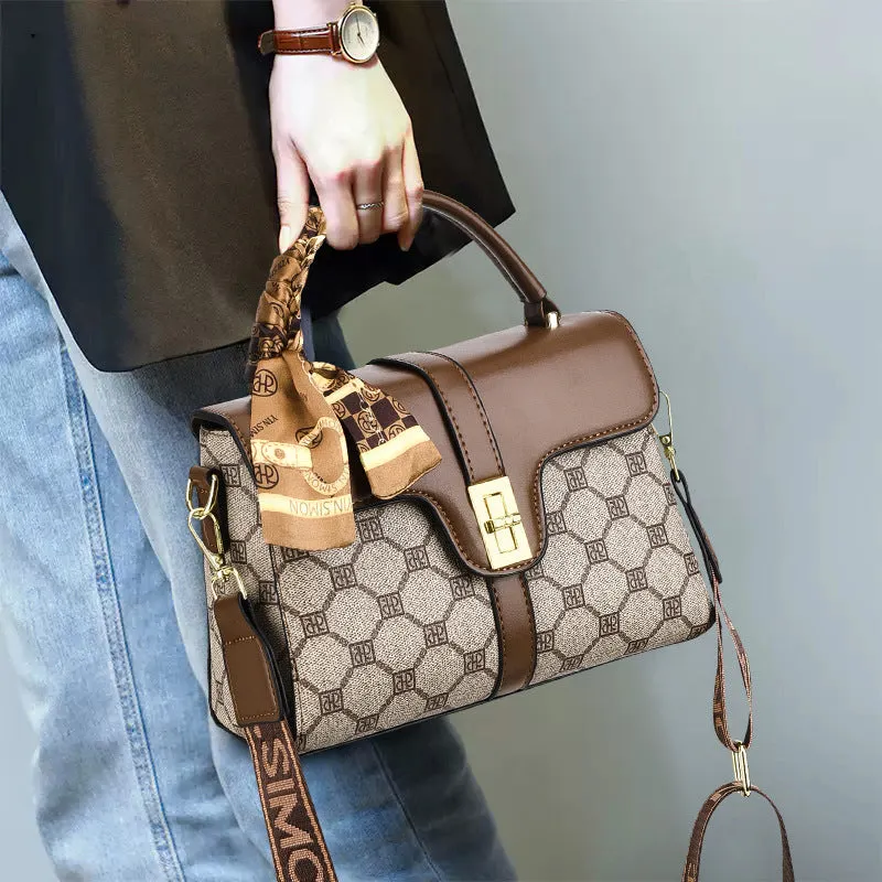 REALAIOT 2025 Bag women's bag versatile printing high sense popular new women's shoulder messenger bag portable small square bag versatile bag tide