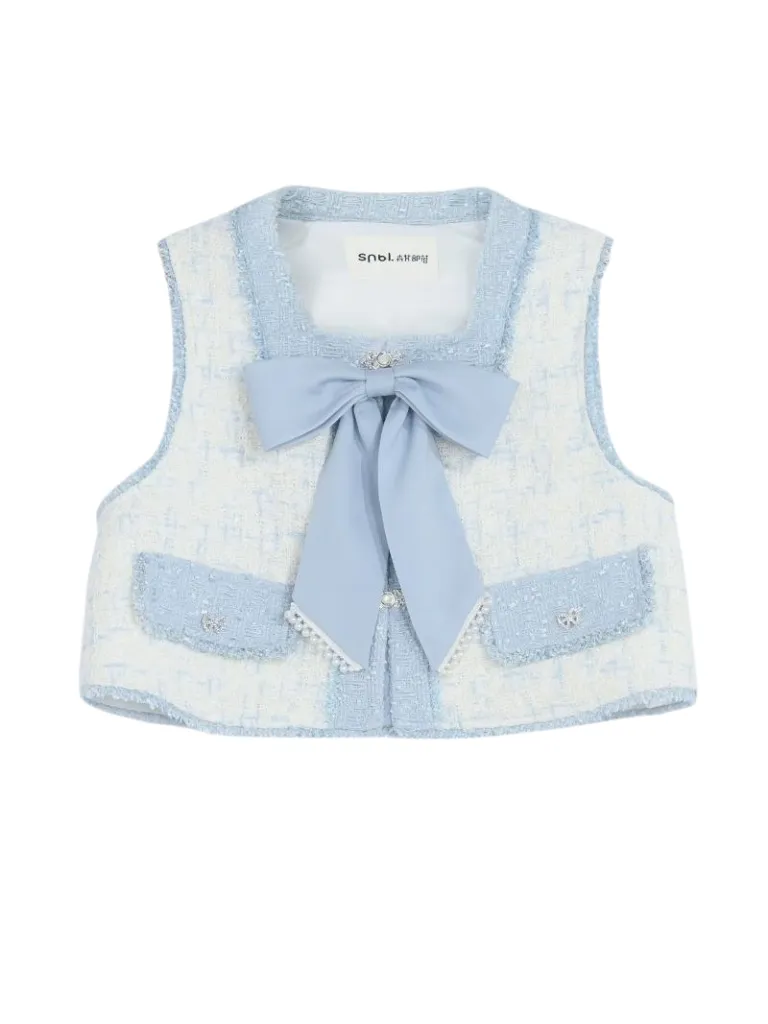 Ribbon Skirt Tweed Vest Tweed Fragrance Blue Suit Shirt