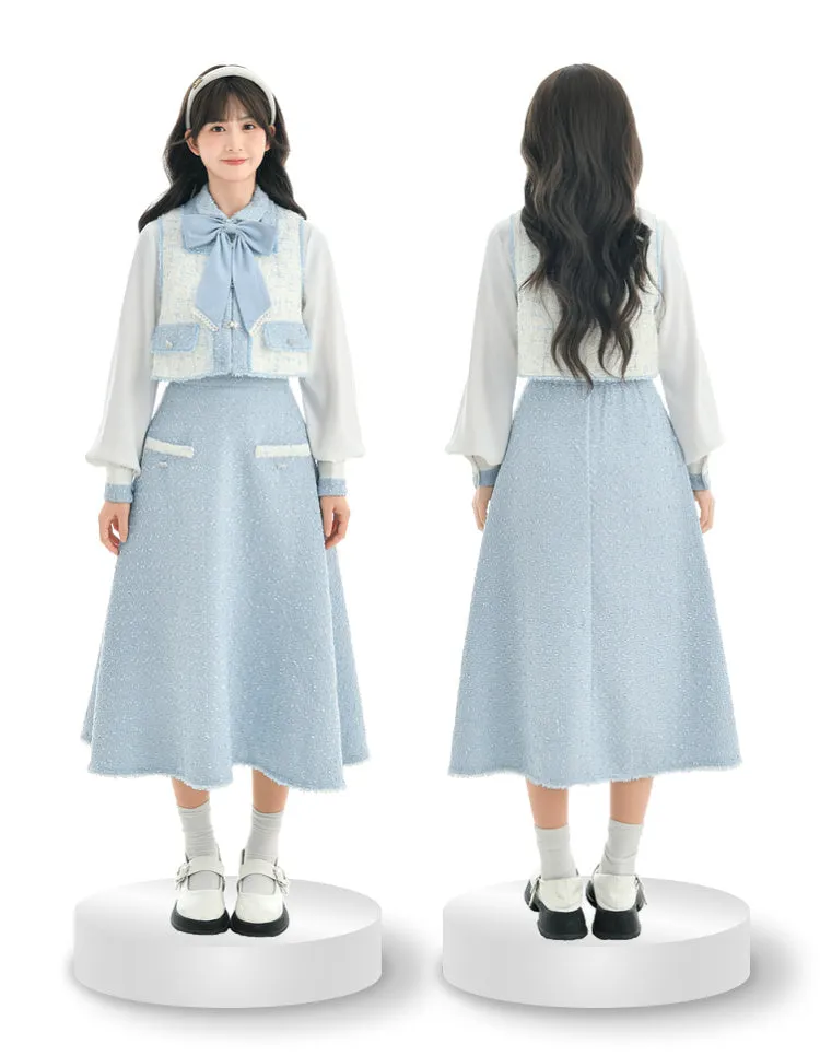 Ribbon Skirt Tweed Vest Tweed Fragrance Blue Suit Shirt