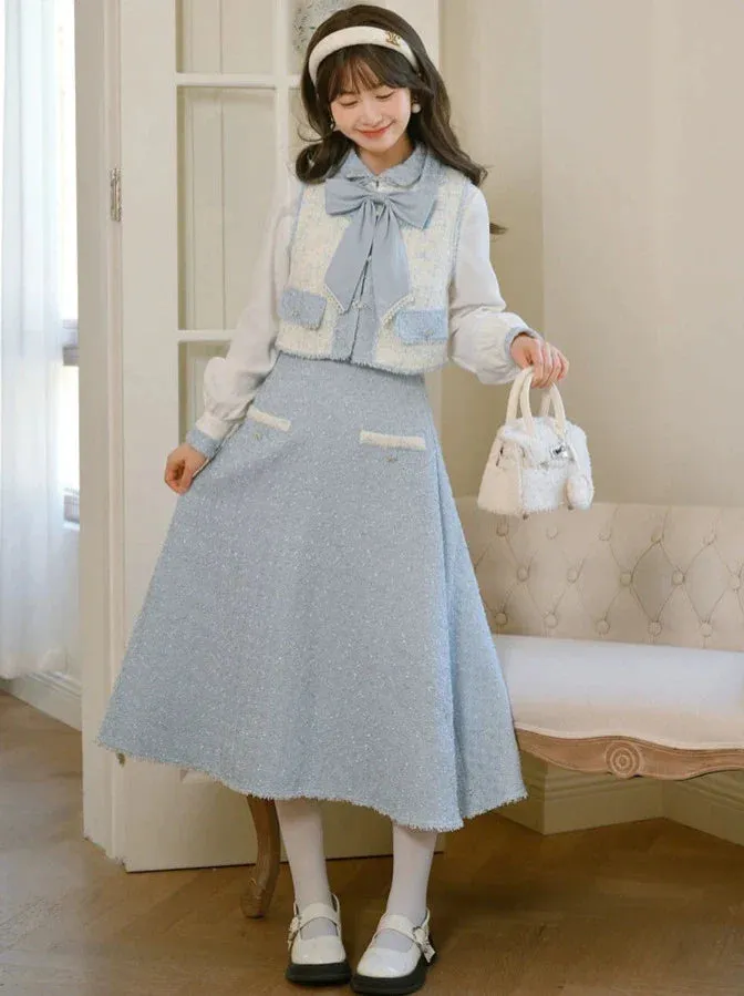 Ribbon Skirt Tweed Vest Tweed Fragrance Blue Suit Shirt