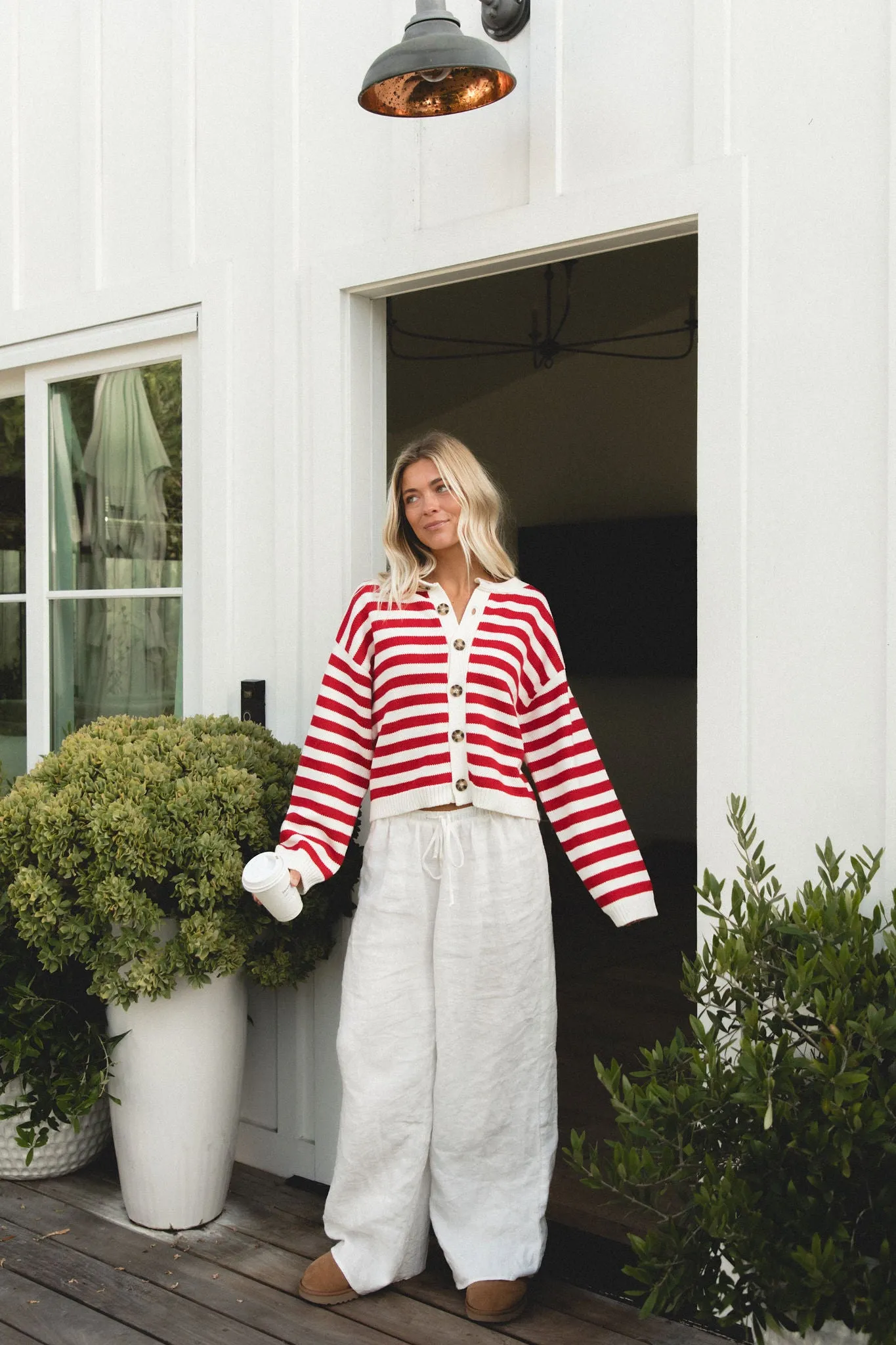 Roux Button Cropped Cardigan