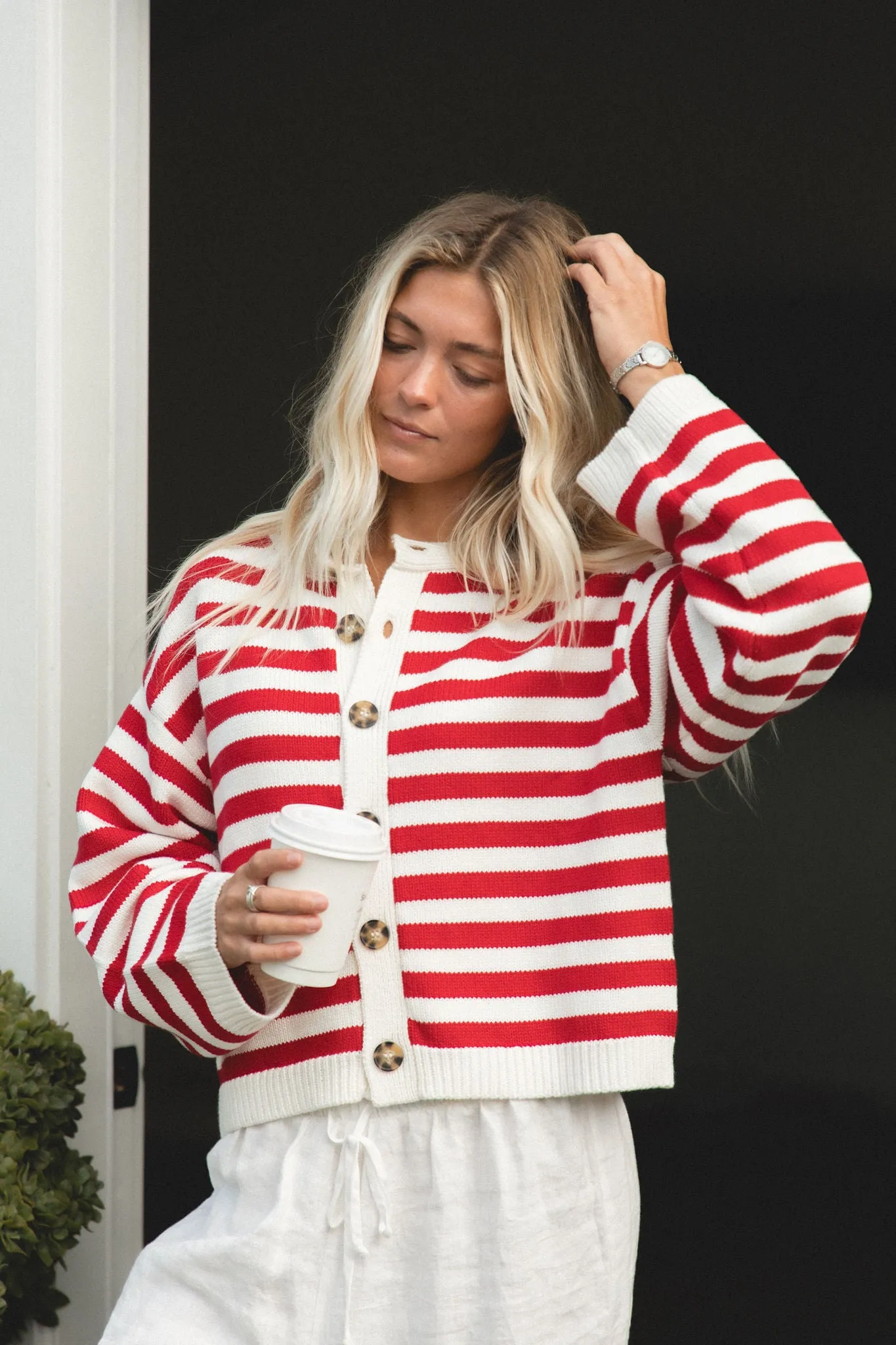 Roux Button Cropped Cardigan