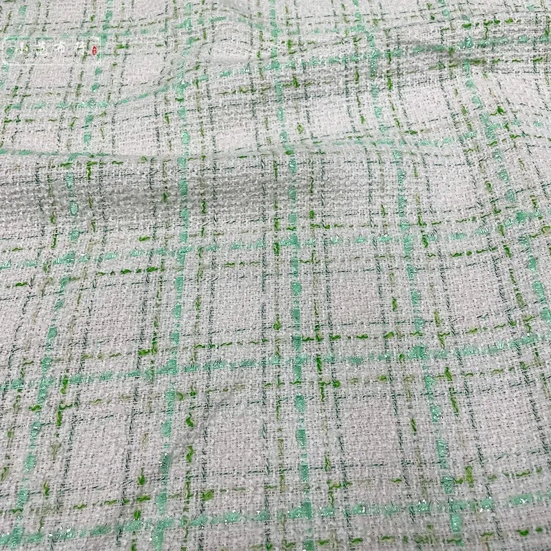 Spring and autumn green and white plaid small fragrance fabric suit jacket suit fashion fabric dress cheongsam clothing