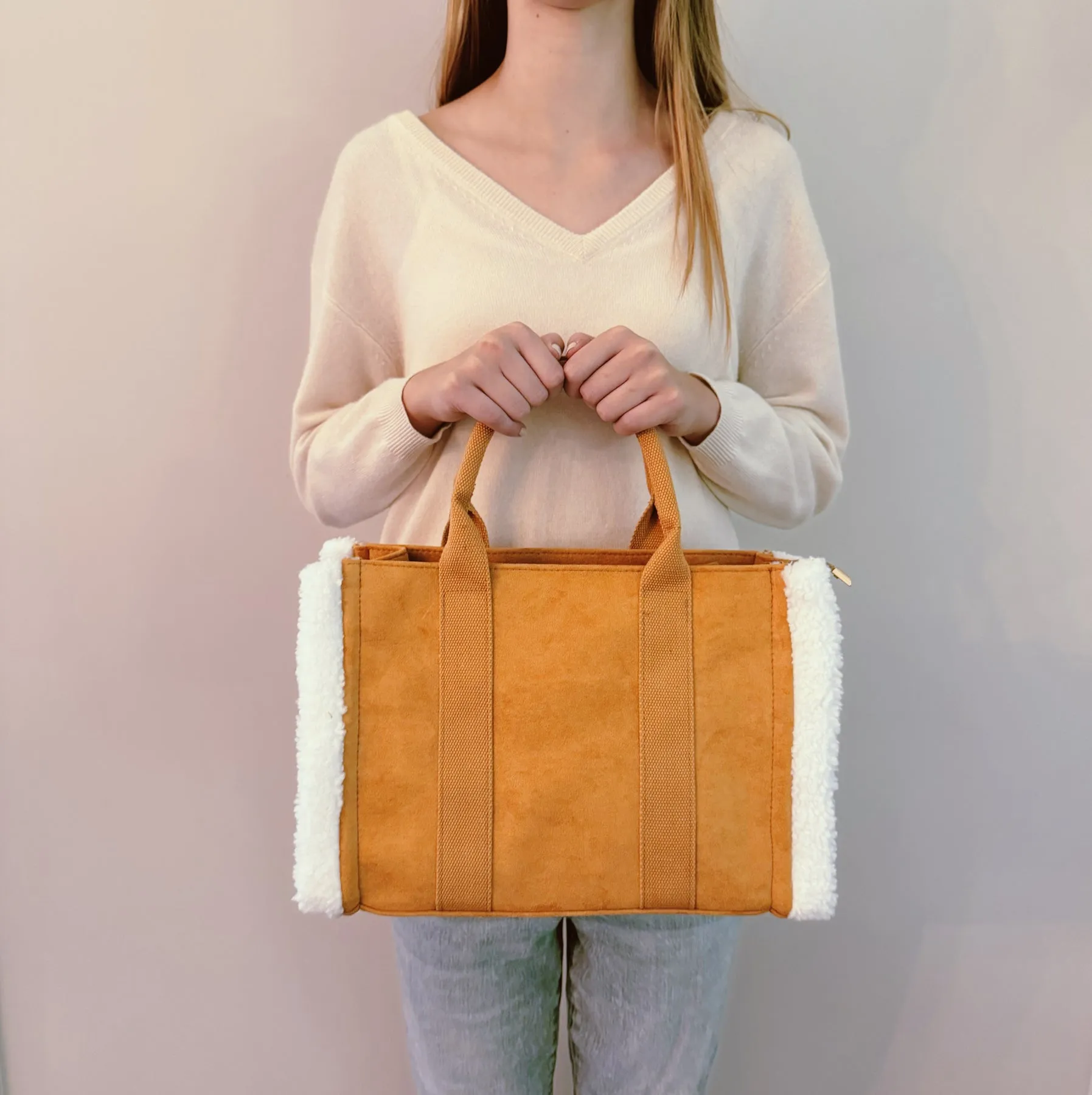 Stylish Fluffy Trim Luxury Versatile Crossbody Tote Bag with Handles