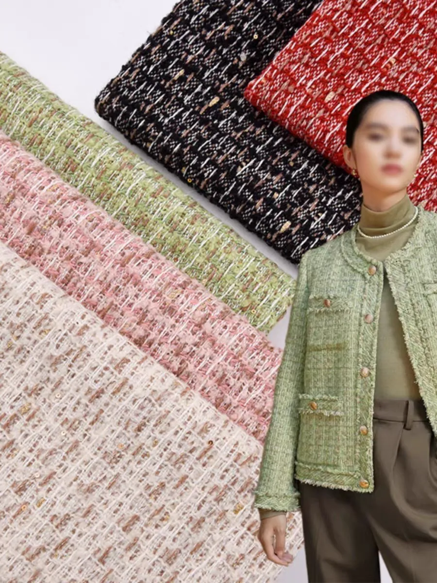 Thick metallic woven small fragrant tweed fabric diy handmade custom vest clothing designer fabric