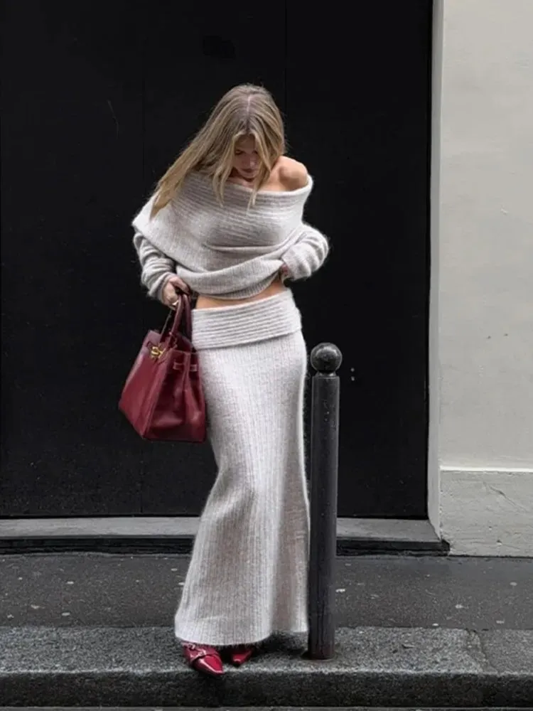 Two Piece Knitted Skirt Set
