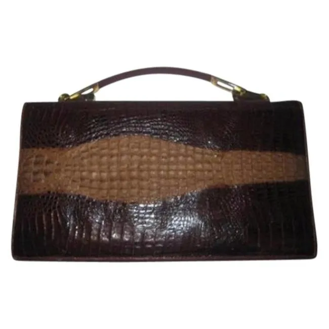Venus Crocodile Leather Two-way Clutch in Shades of Brown