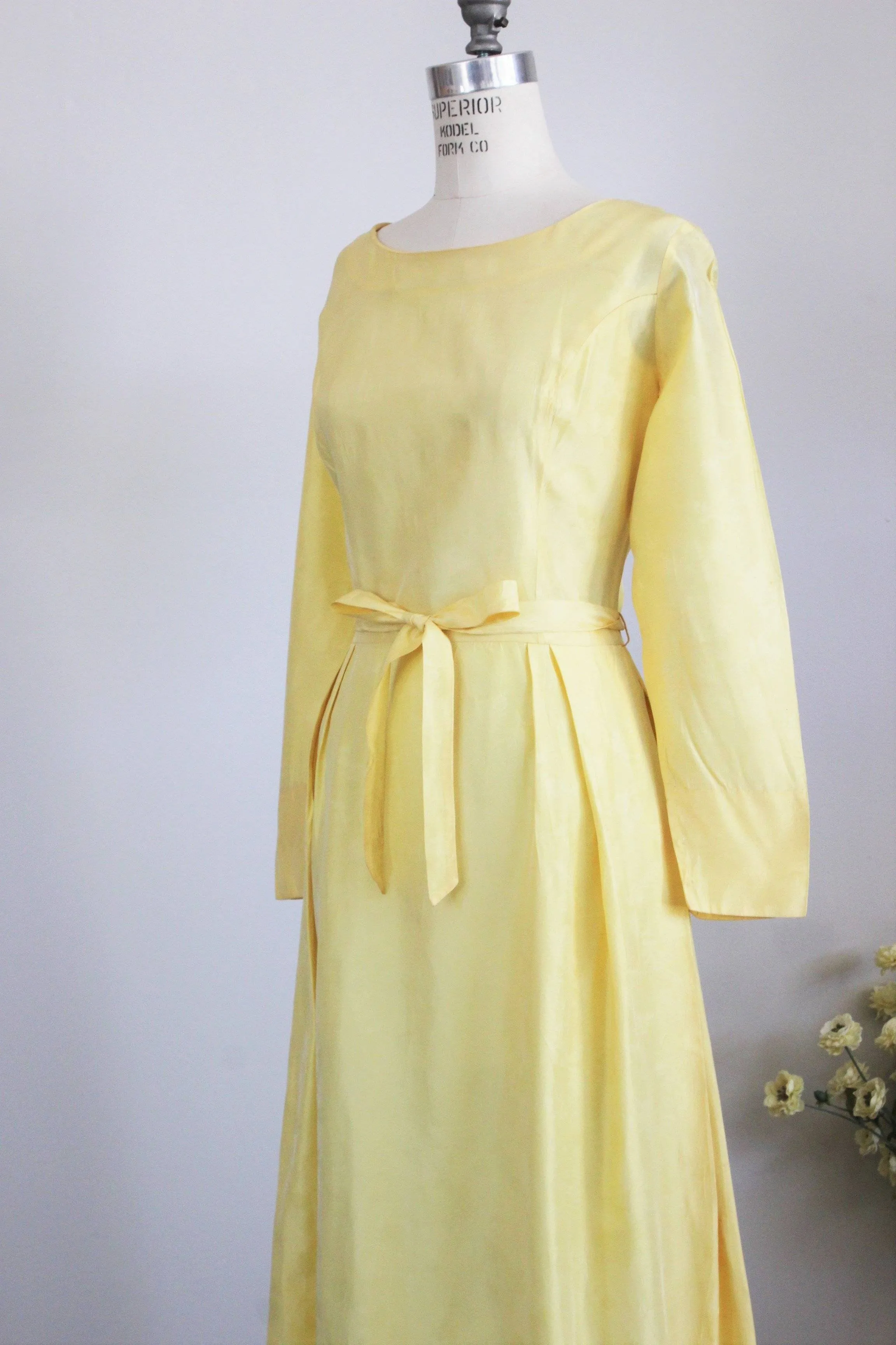 Vintage 1960s Yellow Maxi Dress with tie belt.