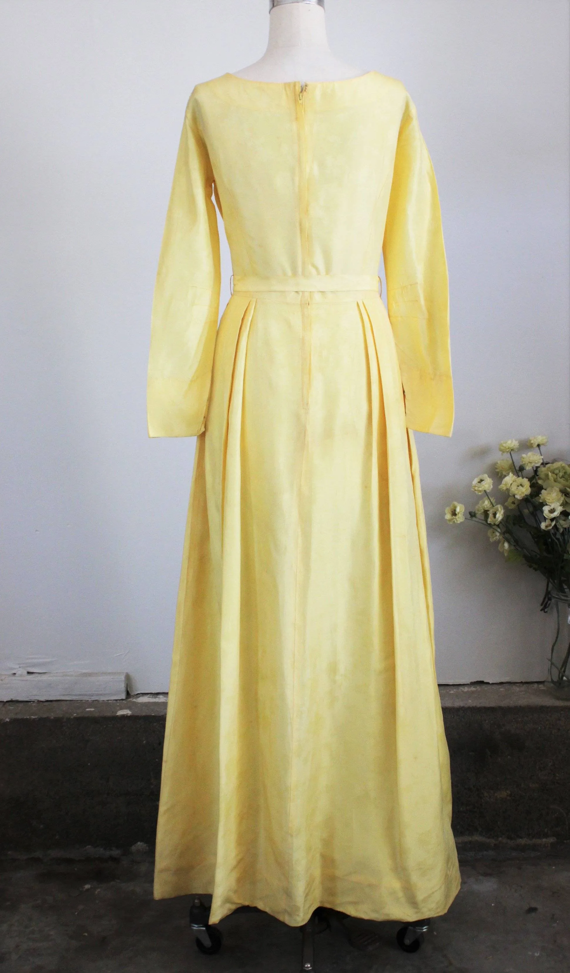Vintage 1960s Yellow Maxi Dress with tie belt.