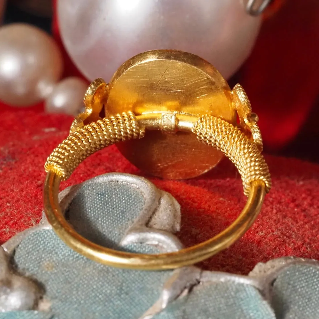 Vintage Greek Ancient Style 22k Gold Emerald Ring