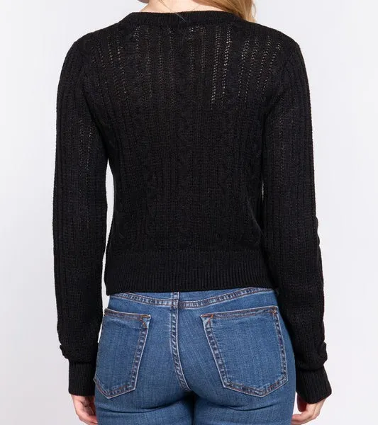 Winter Dream Cable Knit Sweater in Black