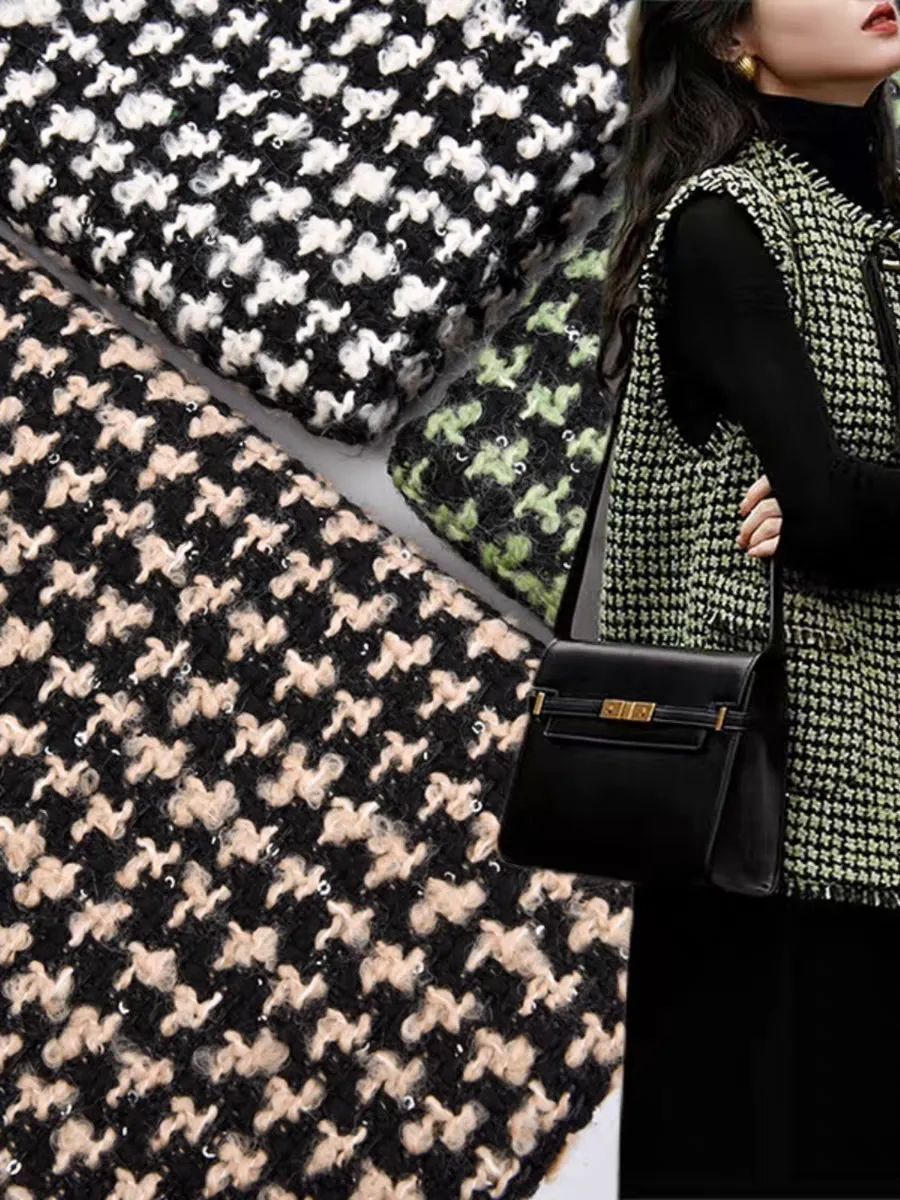 Wool small fragrant woven tweed fabric vest jacket dress handmade diy clothing designer fabric