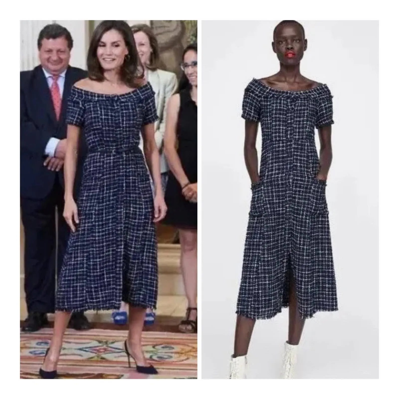 Zara Tweed Midi Dress ASO Queen Letizia Spain Blogger Favorite XL New