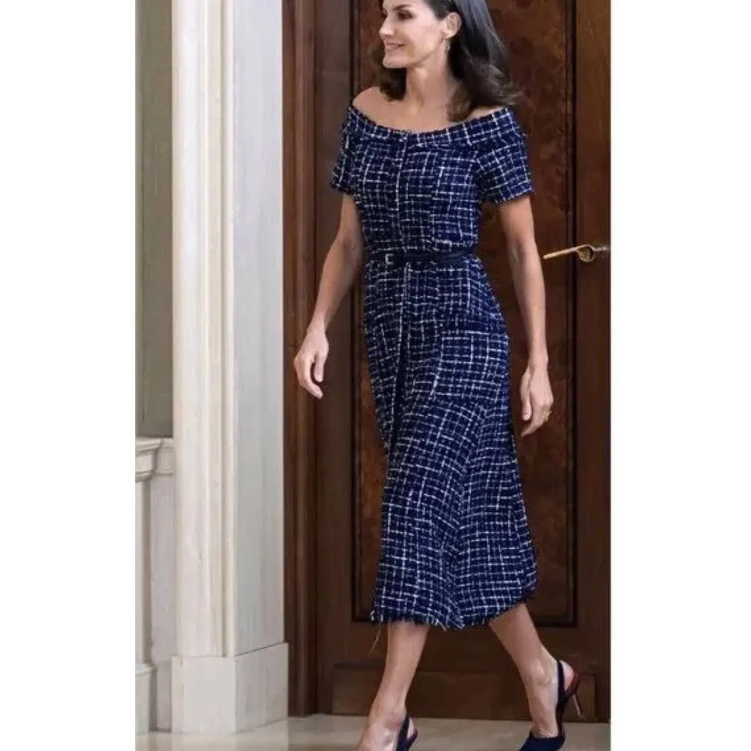 Zara Tweed Midi Dress ASO Queen Letizia Spain Blogger Favorite XL New
