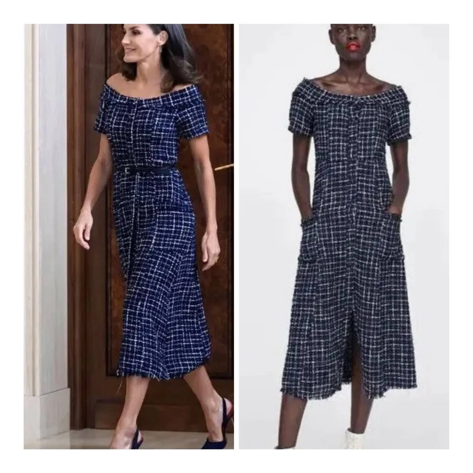 Zara Tweed Midi Dress ASO Queen Letizia Spain Blogger Favorite XL New