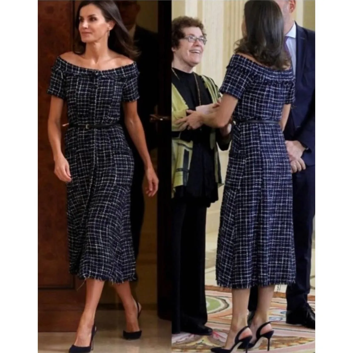 Zara Tweed Midi Dress ASO Queen Letizia Spain Blogger Favorite XL New